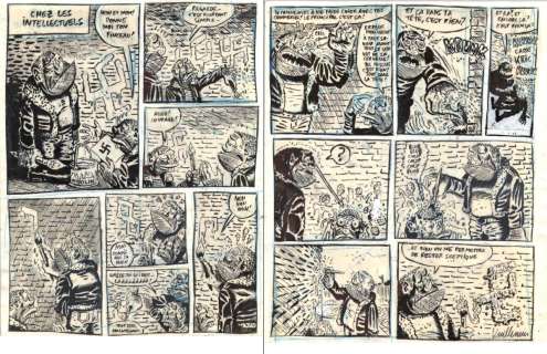 Philippe Vuillemin - Gag original en 2 planches, Chez les intellectuels pour pour Hara Kiri années 80