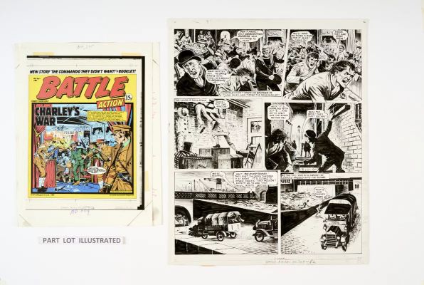 Lot 118 - Charley’s War (1979): 3 original artworks and front cover printer’s screen print by Joe Colquhoun | Comic Book Auctions ltd