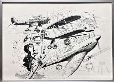 lot 413 - Pleyers Jean/Dessin original illustrant des avions de…
