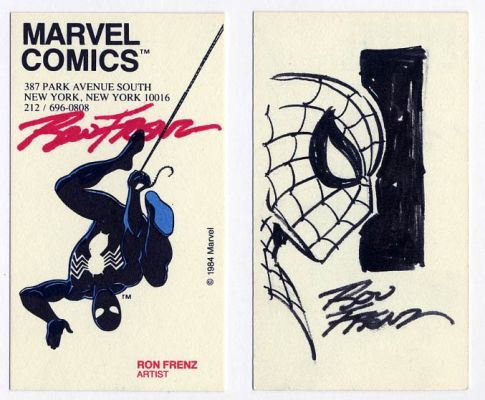 Ron Frenz | 1984 Ron Frenz Marvel Business Card, with Spiderman Remarque (F) | Catskill Comics
