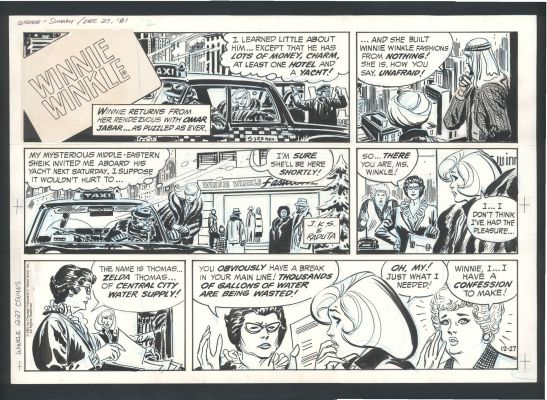 Joe Kubert | Joe Kubert Winnie Winkle Sunday Comic Strip - Intrigue And Disaster Issue Winnie Winkle Page 12-27-81 | Koch Comic Art