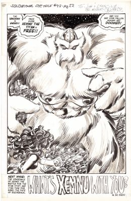 John Byrne | Byrne, John - She-Hulk #39 Splash Last Page, Space She-Hulk Faces the First Hulk - Xemnu the Titan | Cool Lines Art