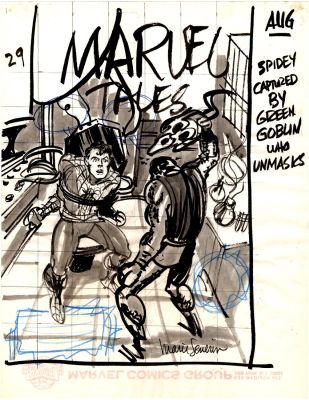 Marie Severin | Marvel Tales #29 Mixed Media Prelim Cover (Historic Asm 39-40 Spider-Man & Green Goblin Scene As Both Pull Off Their Masks!) 1970 | Romitaman