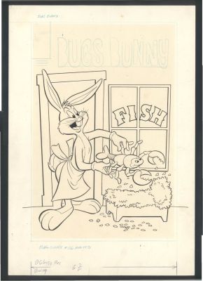Unknown Artist Aaa | 1953 Bugs Bunny Cover - Bugs Uses a Lobster To Trim His Hedges Issue Bugs Bunny # 32 Page Cover | Koch Comic Art