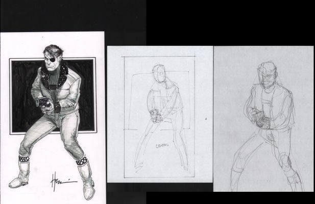 Howard Chaykin | Nick Fury Full Figure Commission with Prelims 3Pc - Signed | Anthony’s Comic Book Art