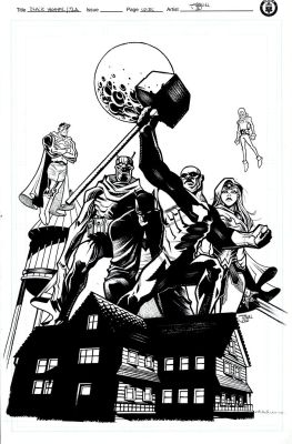 Shawn Crystal | Justice League: Hammer of Justice! #5 Cover (Batman, Wonder Woman, Superman, Black Hammer, Barbalien, Colonel Weird!) 2019 | Romitaman