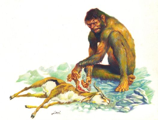 Laci | Illustration originale Homo Erectus retour de chasse | Galerie Napoléon