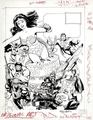 Neal Adams | 25Th Anniversary 1978 Very Large Marvel Dc Advertising Pinup (Spider-Man, Superman, Hulk, Batman, Robin, Wonder Woman, Battlestar Galactica) Signed By Neal Adams | Romitaman
