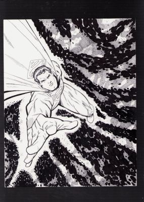 Eric Negron, Joe Delbeato | Superman Flying Through the Sky Ink Art Commission - Signed 2X on Back | Anthony’s Comic Book Art