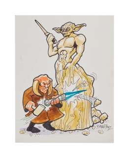 Star Wars | "Saesee Tiin Carves Yoda Statue" Original Randy Martinez Artwork | Julien’s