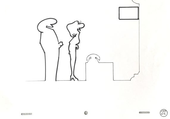 Osvaldo Cavandoli | Original sketch on paper for La Linea. Cm. 29,5x21. Felt. Mint. Code 2152. | Segni e Disegni