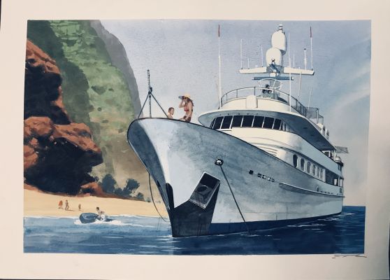 Esad Ribic | For Sale - Esad Ribic, Louis Vuitton Travel Book - Hawaii Yacht | ComicArtFans Classifieds