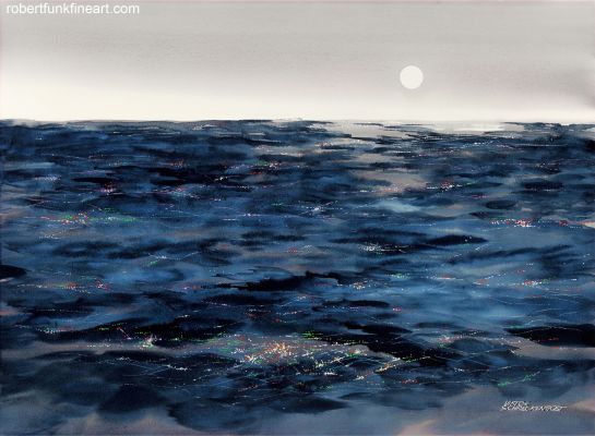 Viktor Schreckengost | Viktor Schreckengost , Darkness Below - Abstract Marine Scene in Cobalt Blue with Colorful Accents, Late 20Th Century | ComicArtFans Classifieds