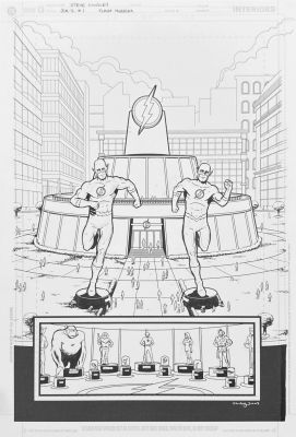 Steve Conley | Jla-Z #1 Flash Museum Original Art By Steve Conley - Barry Allen & Wally West Statues - Flash Rogues Gallery - 2003 | ComicArtFans Classifieds