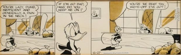 1978 Walt Disney Production Donald Duck and Scrooge McDuck Comic Strip, Frame: 11 1/4 x 24 1/2 in. (28.6 x 62.2 cm.) | misc / divers