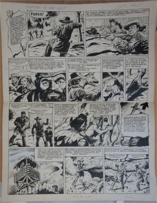 Nevio Zeccara | Tavola originale per Il Vittorioso ‘Territorio di Nord Ovest’. Cm. 50 x 65 circa, piegata in due. Anno 1956. Pagina 13. | Art e Fumetto