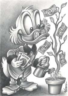 Uncle $crooge Watering Money Seeds - Original Drawing - Joan Vizcarra - Art de crayon | Catawiki