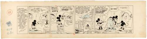 MICKEY MOUSE FEBRUARY 27, 1931 DAILY STRIP ORIGINAL ART BY EARL DUVALL.