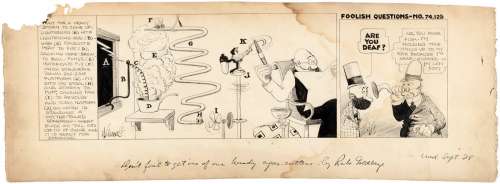 RUBE GOLDBERG 1921 DAILY STRIP ORIGINAL ART FEATURING EARLY RUBE GOLDBERG MACHINE. | Hake’s