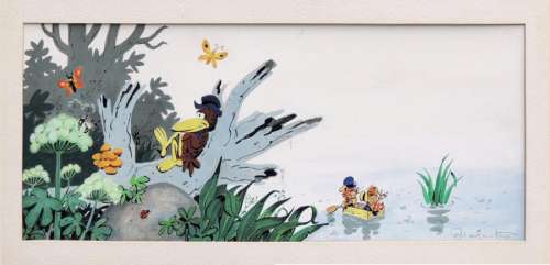 Macherot. Raymond | Â«SibyllineÂ». Gouache couleurs sur carton pour les 2 pages | Tessier Sarrou