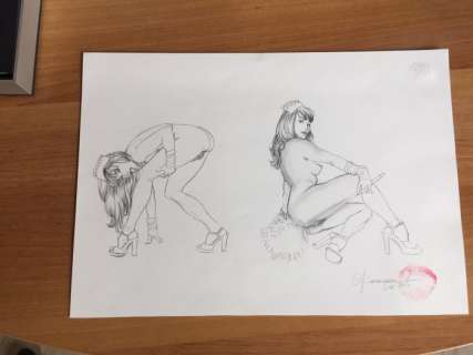 Giovanna Casotto - Dessin original - Soubrette au plumeau - Mine de plomb | Catawiki