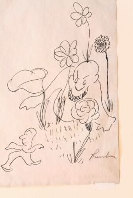 James Thurber ORIGINAL SIGNED Pen Drawing Garden Monster Waiting to Strike! | eBay US