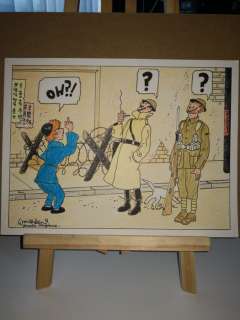 Wasterlain, Marc - Dessin original en couleur - Hommage Ã  Hergé et Ã  Tintin - ’Le Lotus Bleu’ avec Jeannette Pointu | Catawiki