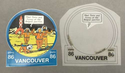 Tintin On a Marché Sur la Lune : Exposition Vancouver 1986 - Maquette Originale Â«Â Encre ce Chine sur CalqueÂ Â» pour la création de l’autocollant Â«Â Expo 86Â Â»  - EO - (1986) | Catawiki