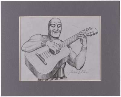 THE PHANTOM ORIGINAL ART PENCILS OF THE PHANTOM ON GUITAR BY ANDRÉ LeBLANC. | Hake’s