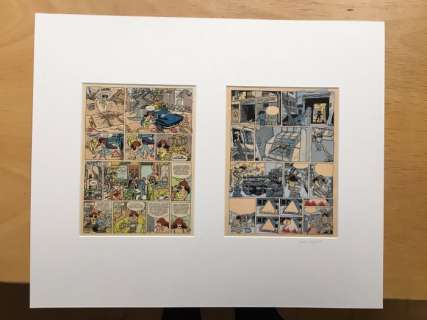 Franka - Blauwkopie inkleuringen in aquarel van pag. 33 en 34 Moordende Concurrentie in 1 lijst | Catawiki