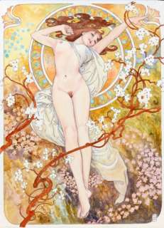 MANARA Hommage Ã  Mucha Aquarelle pour cette magnifique illustration. Signée.