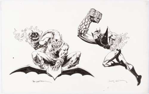 Sienkiewicz, Bill - Bill Sienkiewicz - Green Goblin and Super-Skrull Illustration Original Art (undated)....
