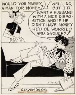 Parker, Gladys - Gladys Parker Mopsy Daily Comic Strip Original Art dated 5-26-52 (Associated Newspaper, 1952) and Gladys Par... (Total: 2 Items)