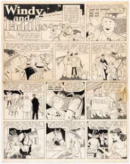 Dick Moores Windy and Paddles Sunday Comic Strip Original Art (United Feature Syndicate, c. 1940s).