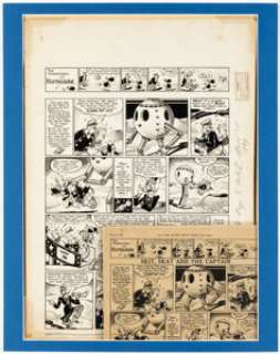 Basil Reynolds (attributed) Mickey Mouse Weekly #165 "Skit, Skat and the Captain" Comic Strip Donald Duck Original Art dated 4-1-39 (Odhams, 1939). (Total: 2 Original Art) | Heritage