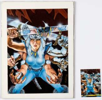 Thomas Fleming 1996 Fleer Ultra Marvel X-Men: Wolverine #59 Wolverine vs. Spiral Painting Original Art (Fleer, 1996). (Total: 2 Items) | Heritage