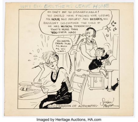 Sheldon Mayer Why Big Brothers Leave Home Pilot Single Panel Gag Cartoon Original Art (1930s). (Total: 2 Items) | Heritage