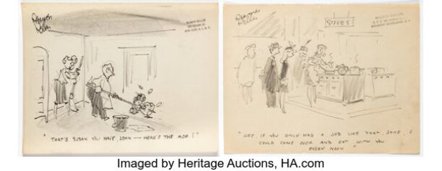 Reamer Keller - Single Panel Gag Cartoon Illustration Preliminaries Original Art Group of 10 (undated). (Total: 10 Original Art)