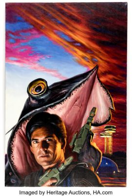 Michael Herring Alien Eyes Paperback Cover Painting Original Art (Ace, 1993). | Heritage