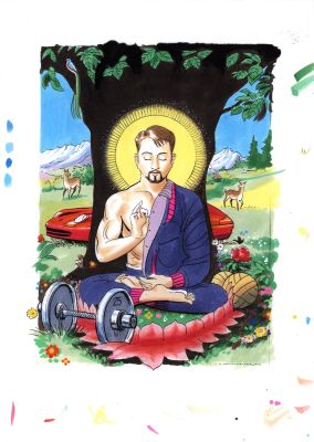 Bogusław Polch | Medytujący mężczyzna, kolor | Galeria Komiksu
