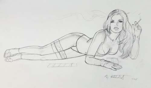 Greg Hildebrandt - Illustrazione Originale "Red Light Poker Pin Up" - Firmata - Loose page - (2005) | Catawiki