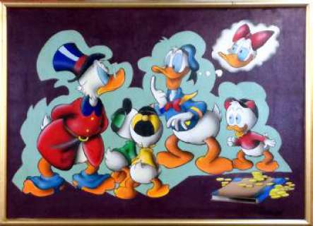 DISNEY QUADRI PAPERINO PAPERONE NIPOTINI di CHIERCHINI GIULIO quadro ad olio formato cm 53 x 73 | Casa del Fumetto