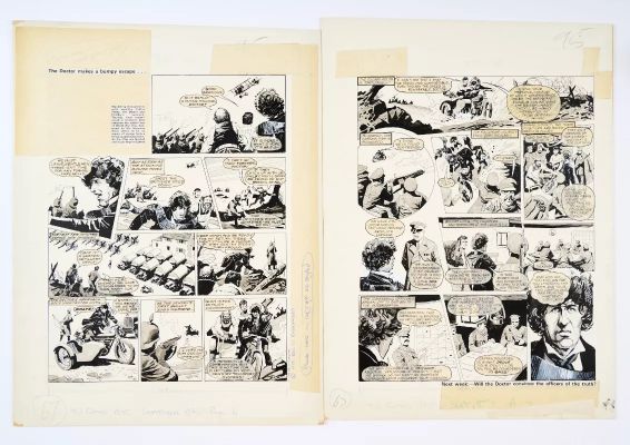 Lot 100 - Doctor Who: two original consecutive artworks for T.V. Comic No 1395 pgs 6 & 7, (1978). Originally | Comic Book Auctions ltd