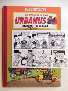 Linthout, Willy | Original half page + album  - Urbanus  - Ambras in de klas  - hc with cloth spine  - (1986 / 2004) | Catawiki