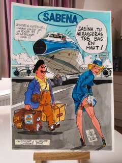 Jacot, Christian - Dessin original couleur - Hommage Ã  Hergé, Walthéry et Ã  la Sabena - (2020) | Catawiki