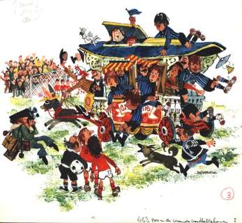 Wesseling, Jan | Original drawing in colour  - Pipo en de vreemde voetbalschoenen  - Illustration for Margriet magazine | Catawiki