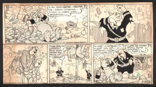 Bommel en Tom Poes - Originele pagina - Tom Poes en de Atoomtrillingen - Indian ink and blue colored pencil - (1945) | Catawiki