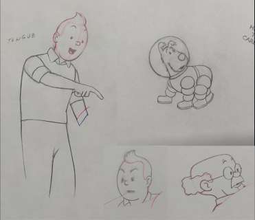 Tintin - 4x Original drawings - Tintin and Milou- On a marché sur la lune - (1960’s) | Catawiki