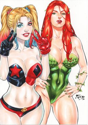 Fred Benes - Harley Quinn and Poison Ivy 9x12