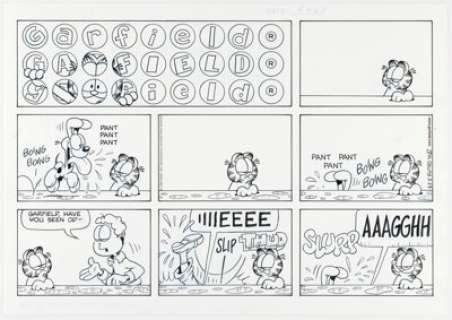 Jim Davis Garfield Sunday Comic Strip Original Art dated 5-23-99 (PAWS, 1999). | Heritage